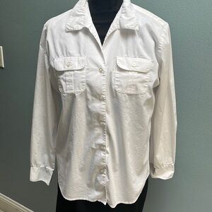 Chico’s White Button Down Top White long sleeve Blouse Size 1 Size Medium